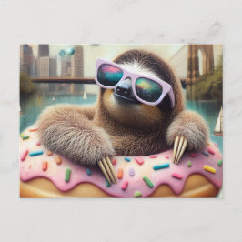 Adorable Sloth schwebend in Doughnut Postkarte