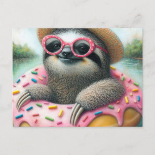 Adorable Sloth schwebend in einem glänzenden Dough Postkarte