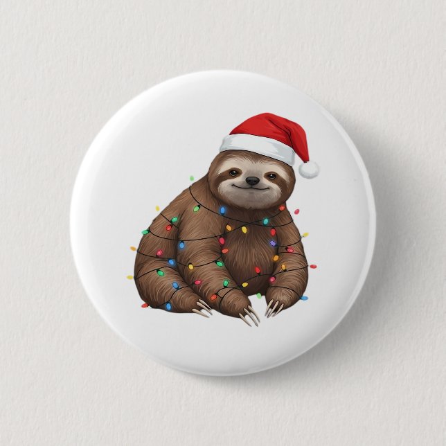 Adorable Sloth Wrapped in Holiday Lights Classic T Button (Vorderseite)