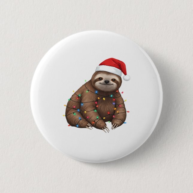 Adorable Sloth Wrapped in Holiday Lights Classic T Button (Vorderseite)
