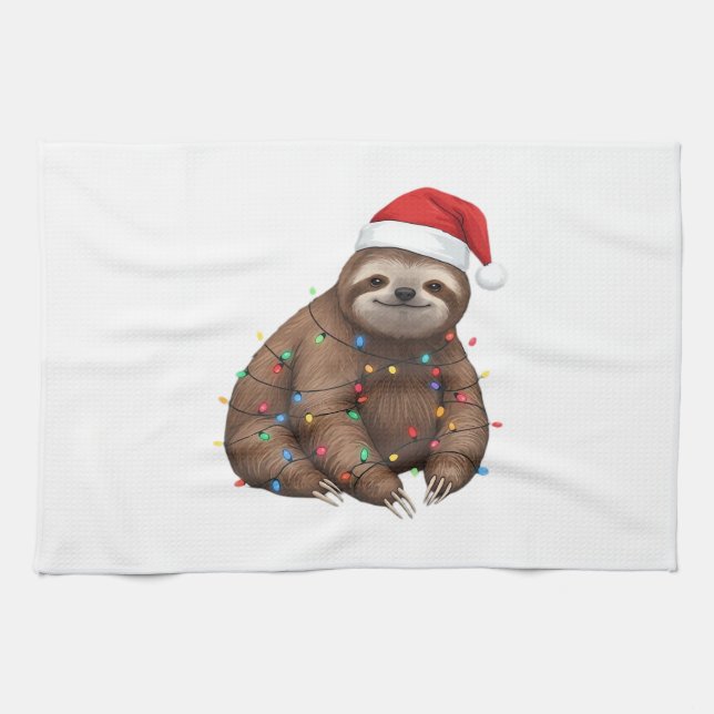 Adorable Sloth Wrapped in Holiday Lights Classic T Geschirrtuch (Horizontal)