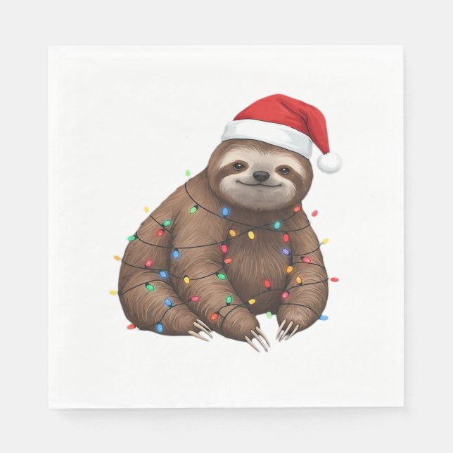 Adorable Sloth Wrapped in Holiday Lights Classic T Serviette (Vorderseite)