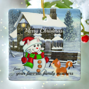 Adorable Snow Cat Weihnachtszeit Keramik Ornament