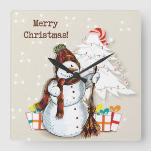 Adorable Snowman Holiday Wall Clock Quadratische Wanduhr