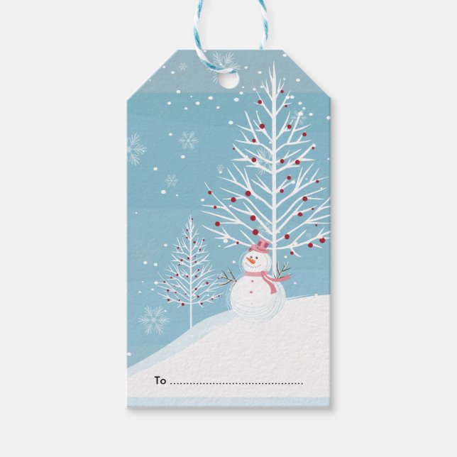 Adorable Snowman mit Cap Geschenkanhänger (Vorderseite)