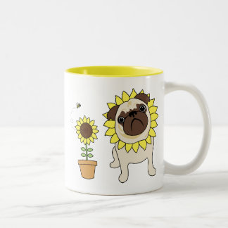 Adorable Sonnenblumen-Mops-Tasse - Text optional Zweifarbige Tasse