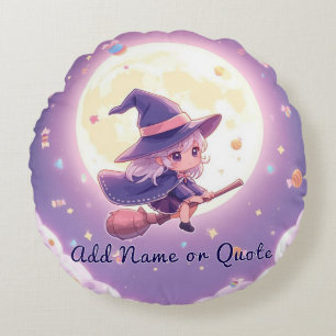 Adorable Sorcière volant Halloween Coussin rond