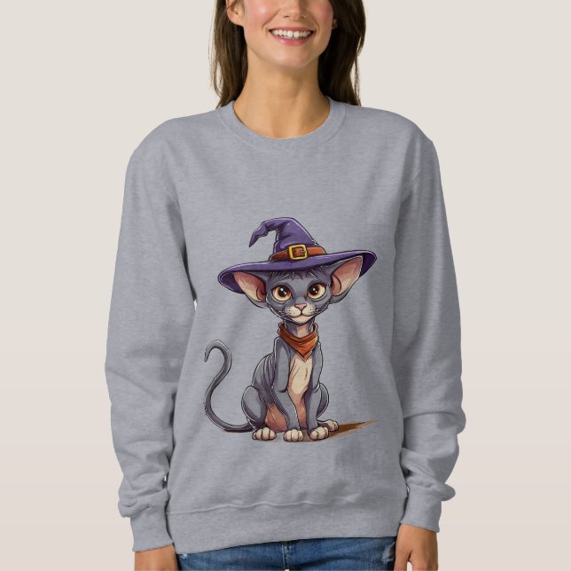 Adorable Sphynx Cat in Hexenhut Sweatshirt (Vorderseite)