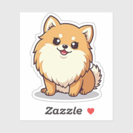 Adorable Spitz Delight, Kawaii Style, Klein Aufkleber