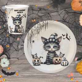 Adorable Spooky Halloween Kitten Pappteller