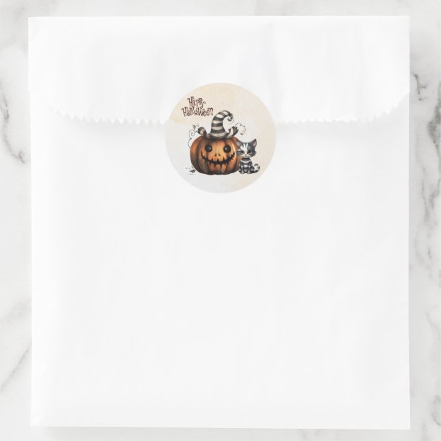 Adorable Spooky Halloween Kitten Runder Aufkleber (Tasche)