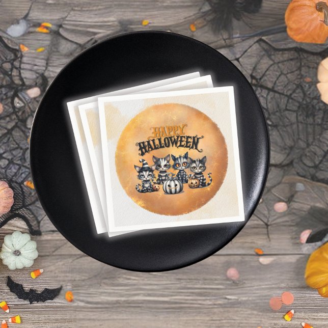 Adorable Spooky Strip Halloween Kitten Serviette (Von Creator hochgeladen)