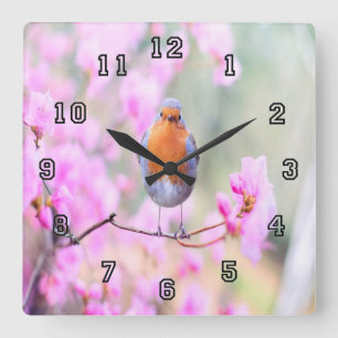Adorable Spring Bird Quadratische Wanduhr