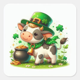 Adorable St. Patricks Day Cow Quadratischer Aufkleber