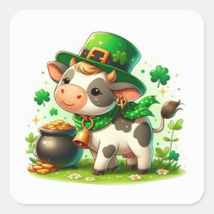 Adorable St. Patricks Day Cow Quadratischer Aufkleber