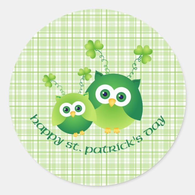 Adorable St. Patrick's Day Owl T-Shirts, Geschenke Runder Aufkleber (Vorderseite)