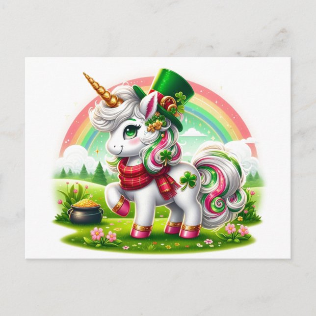 Adorable St. Patricks Day Unicorn Postkarte (Vorderseite)
