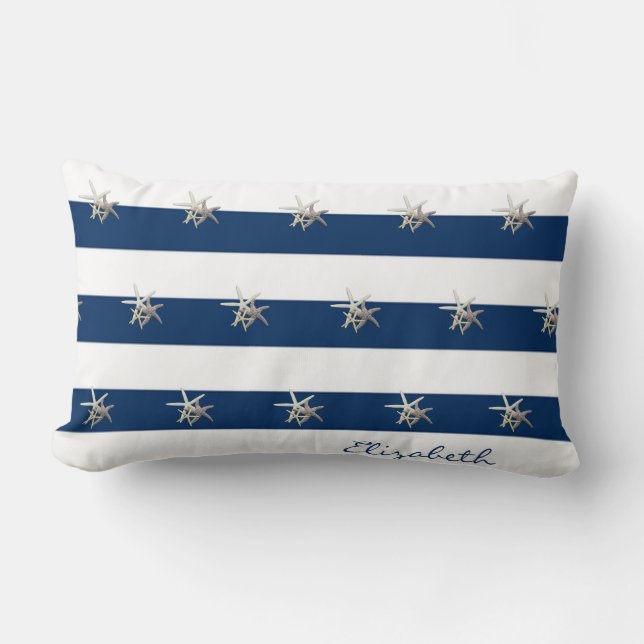 Adorable Starfish, Navy Blue Stripes Personalisier Lendenkissen (Vorderseite)