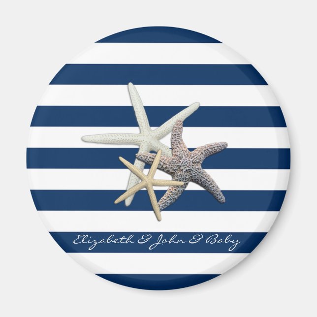 Adorable Starfish, Navy Blue Stripes Personalisier Magnet (Vorne)