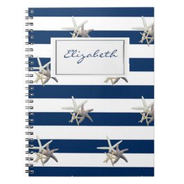 Adorable Starfish, Navy Blue Stripes Personalisier Notizblock
