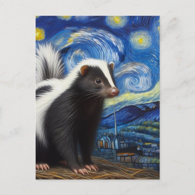 Adorable Starry Night Skunk Van Gogh Postkarte (Vorderseite)