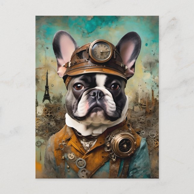 Adorable Steampunk French Bulldog Postkarte (Vorderseite)