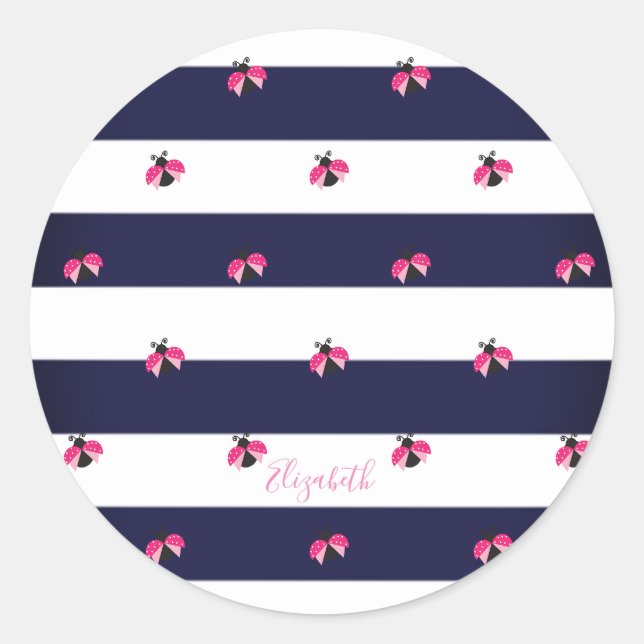 Adorable Strip, Ladybird Personalisiert Runder Aufkleber (Vorderseite)
