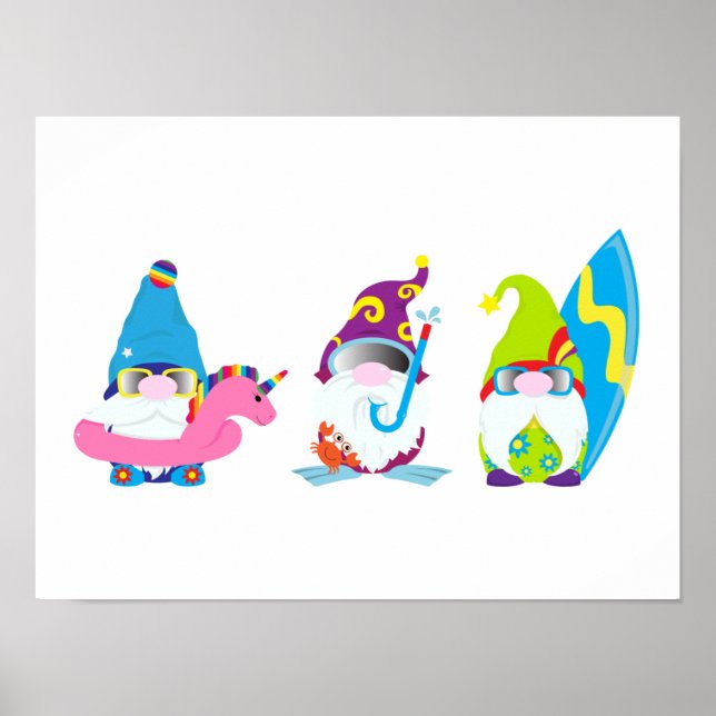 Adorable Summer Gnomes Funny Beach Poster (Vorne)