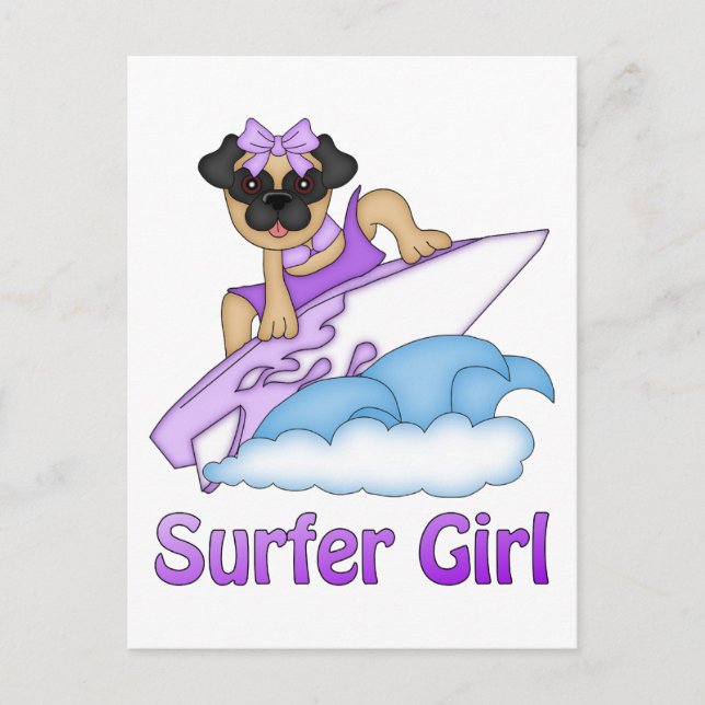Adorable Surfer Girl Mops Geschenke und T-Shirts ( Postkarte (Vorderseite)
