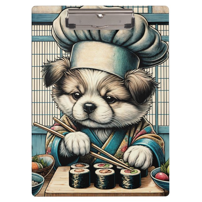 Adorable Sushi Koch Puppy Klemmbrett (Vorderseite)