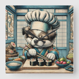 Adorable Sushi Koch Puppy Quadratische Wanduhr