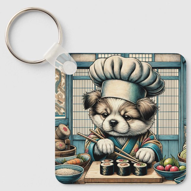 Adorable Sushi Koch Puppy Schlüsselanhänger (Vorderseite)
