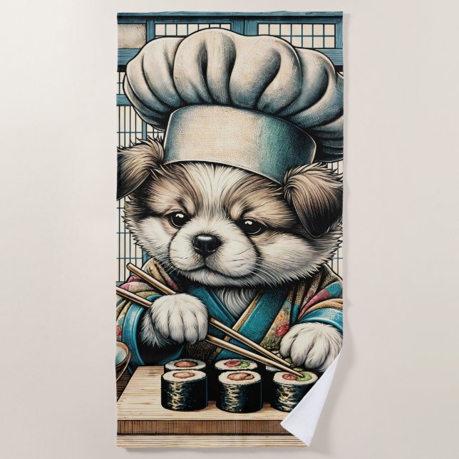 Adorable Sushi Koch Puppy Strandtuch (Vorderseite)