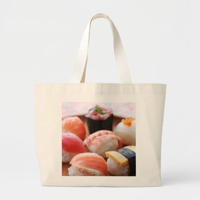 Adorable Sushi Selection on Wooden Plate Tote Jumbo Stoffbeutel (Vorne)