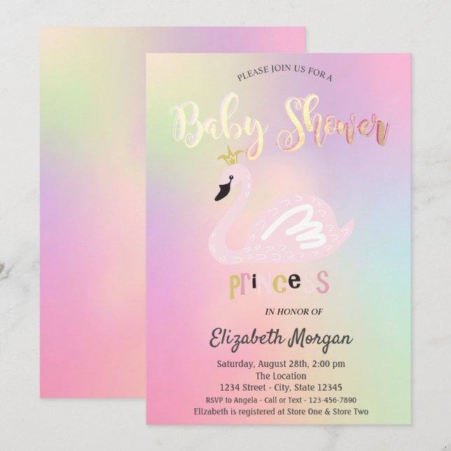 Adorable Swan Holographic Baby Show Einladung (Vorne/Hinten)