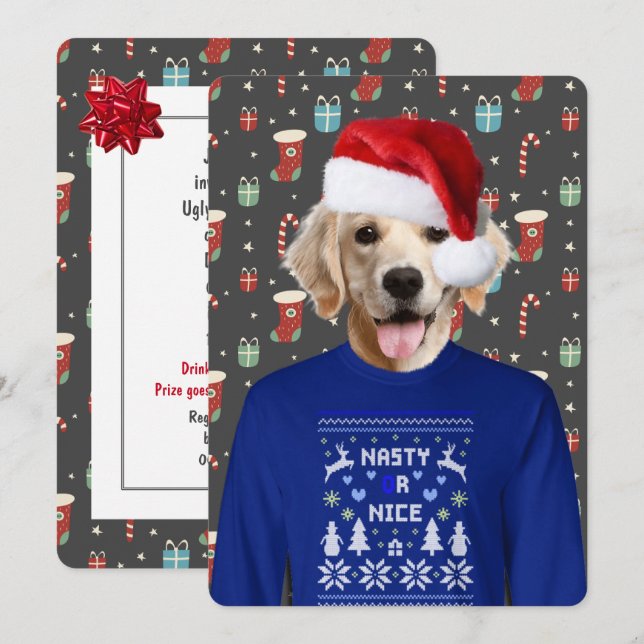 Adorable Sweater Party Golden Retriever Invitation (Devant / Derrière)