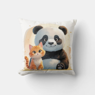 Adorable Tabby Cat & Giant Panda - Verspielte Freu Kissen