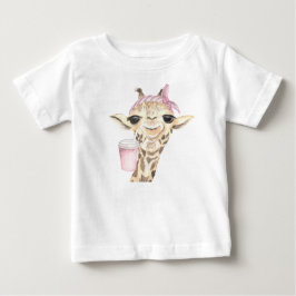 ADORABLE TAN GIRAFFE PINK HAT UND CUP BABY T-SHIRT