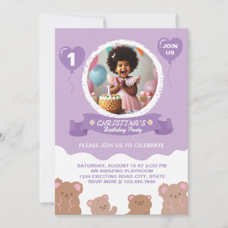 Adorable Teddy Bären Erster Geburtstag Einladung