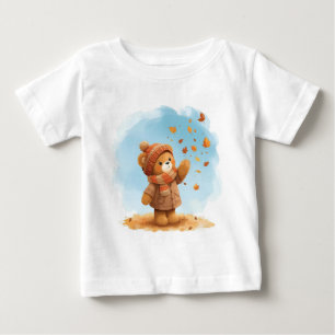 Adorable Teddy Bären Fangen Herbst Blätter Baby T-shirt