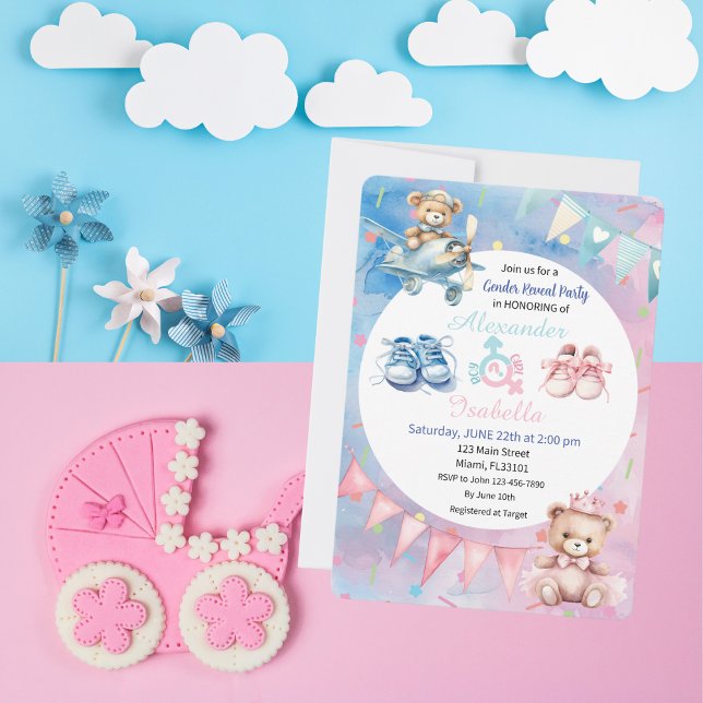 Adorable Teddy Bären Gender Reveal Party Einladung (Von Creator hochgeladen)