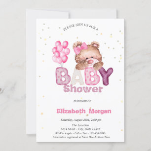 Adorable Teddy Bären Stars Balloons Babydusche Einladung