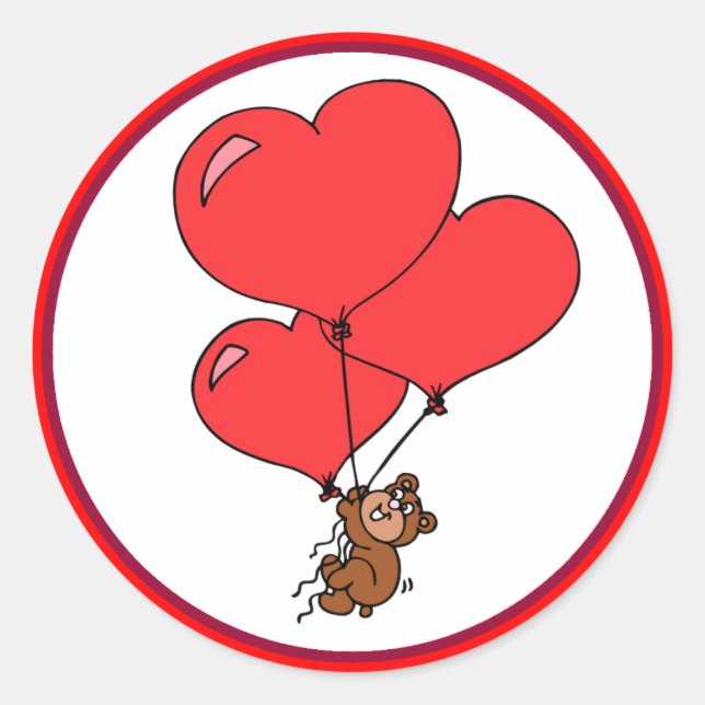 Adorable Teddy Bear and Hearts Ballon Stickers (Vorderseite)
