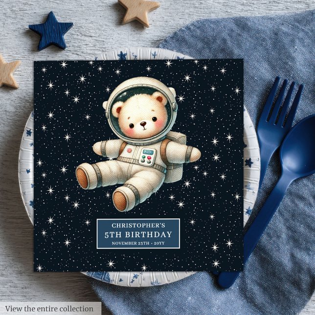 Adorable Teddy Bear Astronaut Napkins Baby Dusche Serviette (Adorable Teddy Bear Astronaut Napkins Baby Shower)