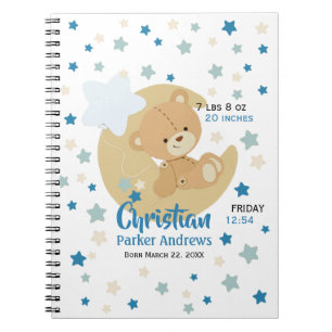 Adorable Teddy Bear Baby Boy Birth Stats Notizblock
