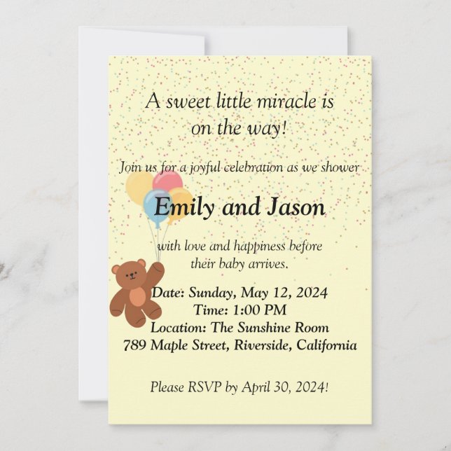 Adorable Teddy Bear Baby shower Invitation (Devant)