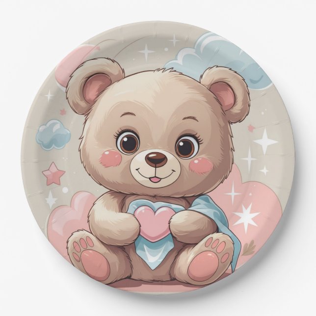 Adorable Teddy Bear Baby - Soft Pastell Design Pappteller (Vorderseite)