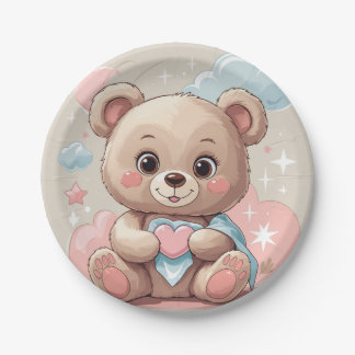 Adorable Teddy Bear Baby - Soft Pastell Design Pappteller