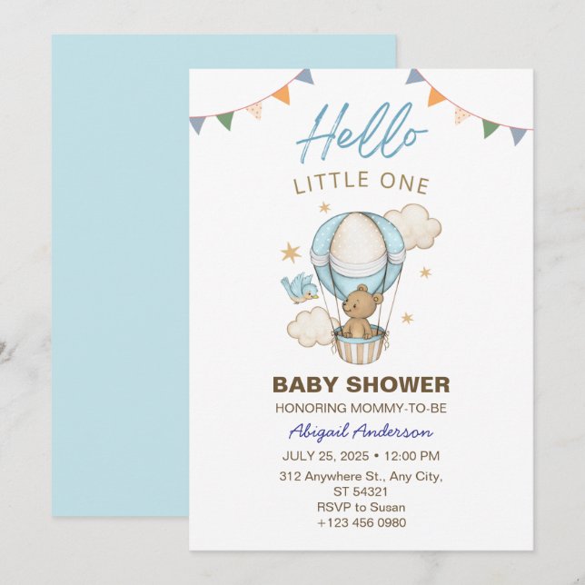 Adorable Teddy Bear Boy Kid Baby shower Invitation (Devant / Derrière)