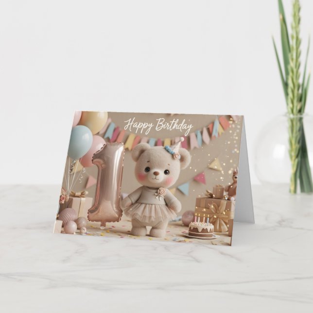 Adorable Teddy Bear First Birthday Celebration Karte (Vorderseite)